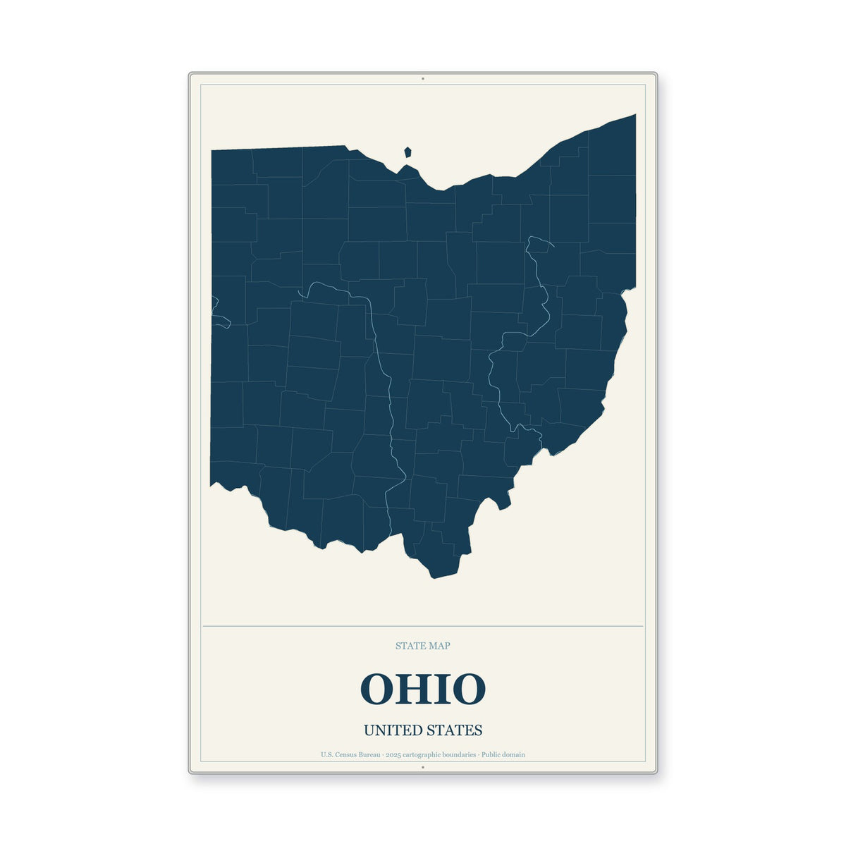 Ohio state map aluminum sign in Coastal Cutout style