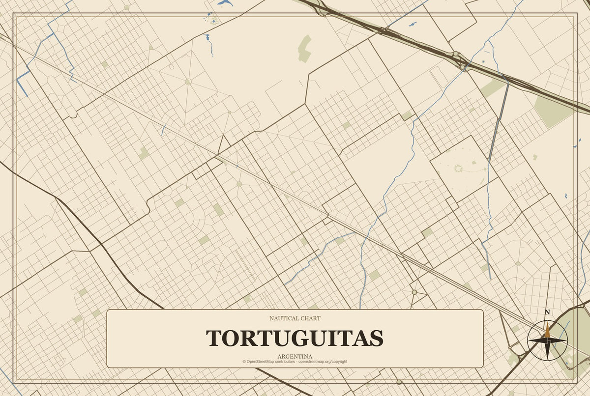 Tortuguitas, Argentina City Map Aluminum Sign in Heritage Nautical style