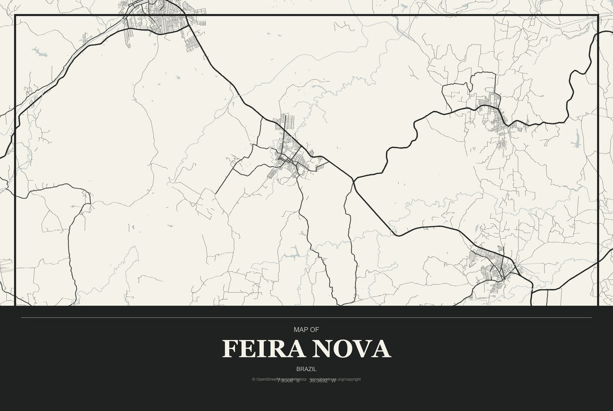 Feira Nova, Brazil City Map Aluminum Sign in Museum Plaque style