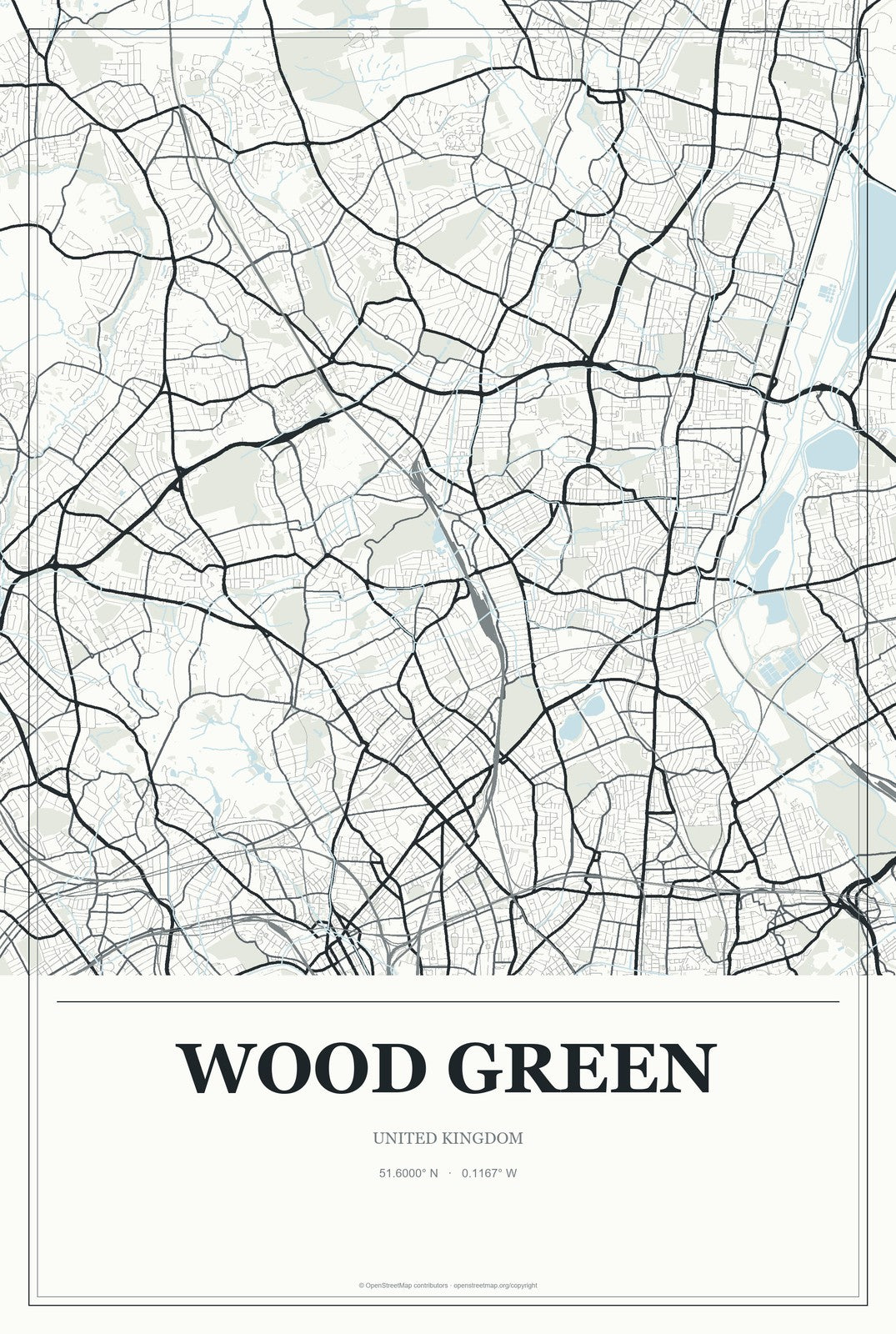 Wood Green, United Kingdom City Map Aluminum Sign in Gallery Air style