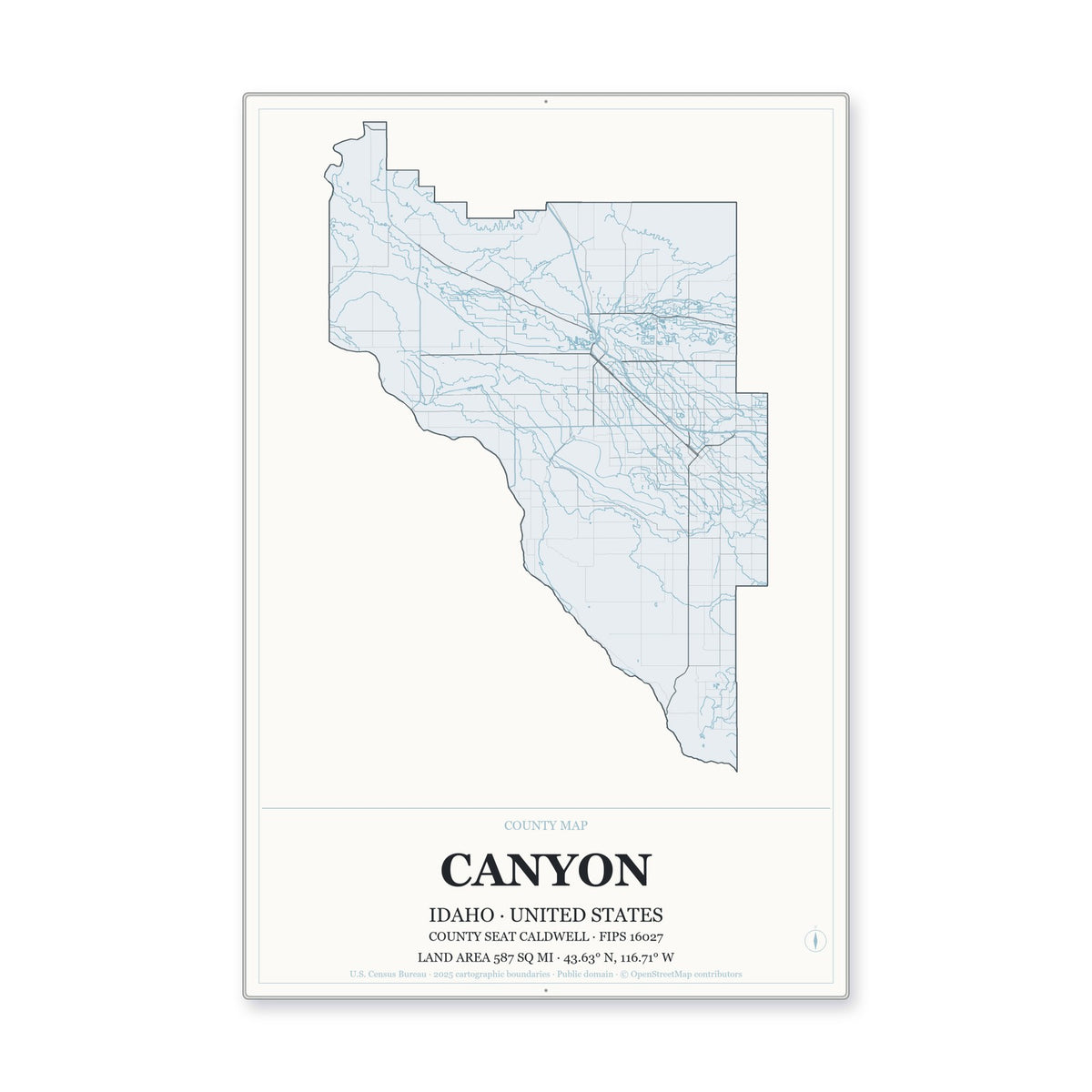 Canyon County, Idaho Map Aluminum Sign in Gallery Air style