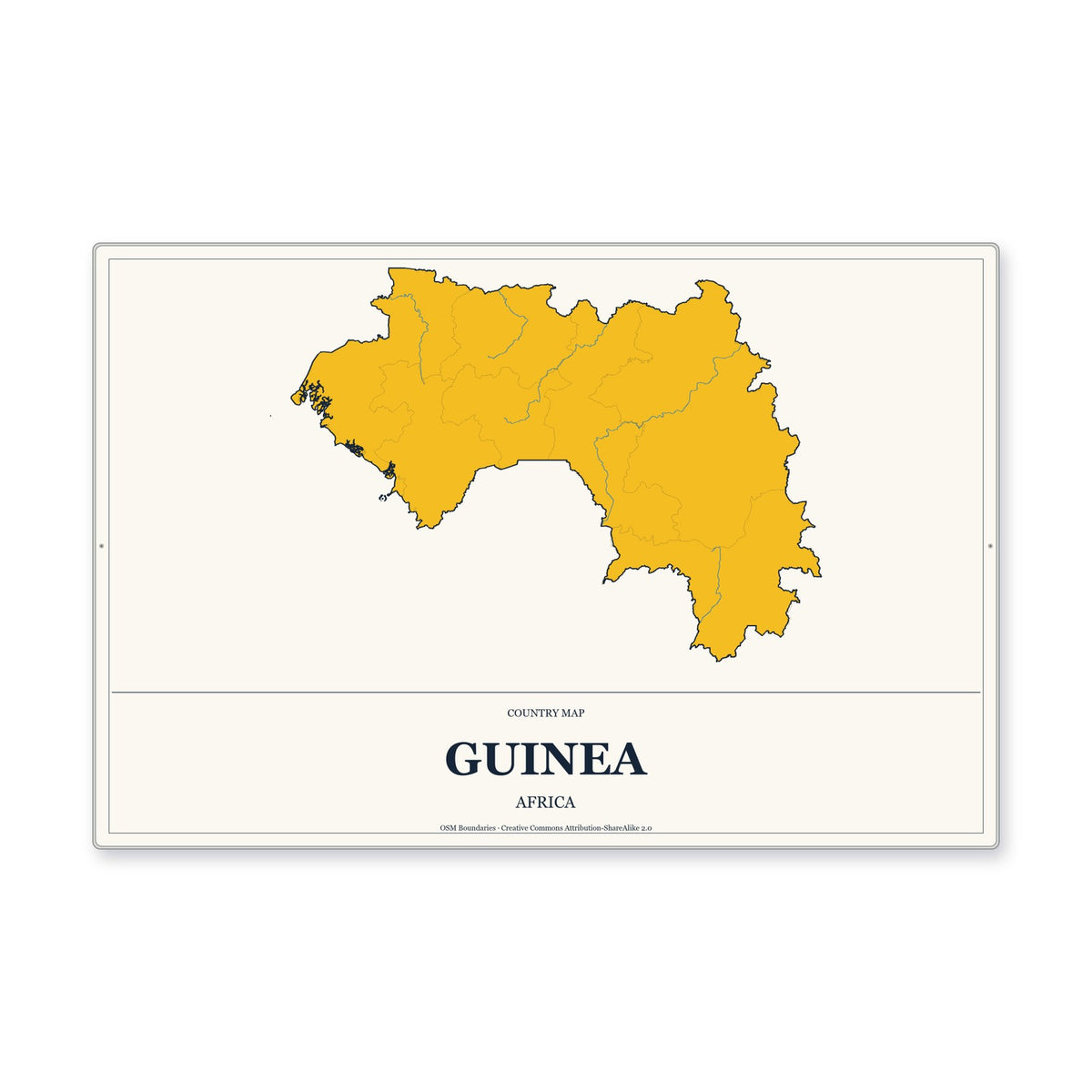 Guinea Country Map Aluminum Sign in Citrine Modern style