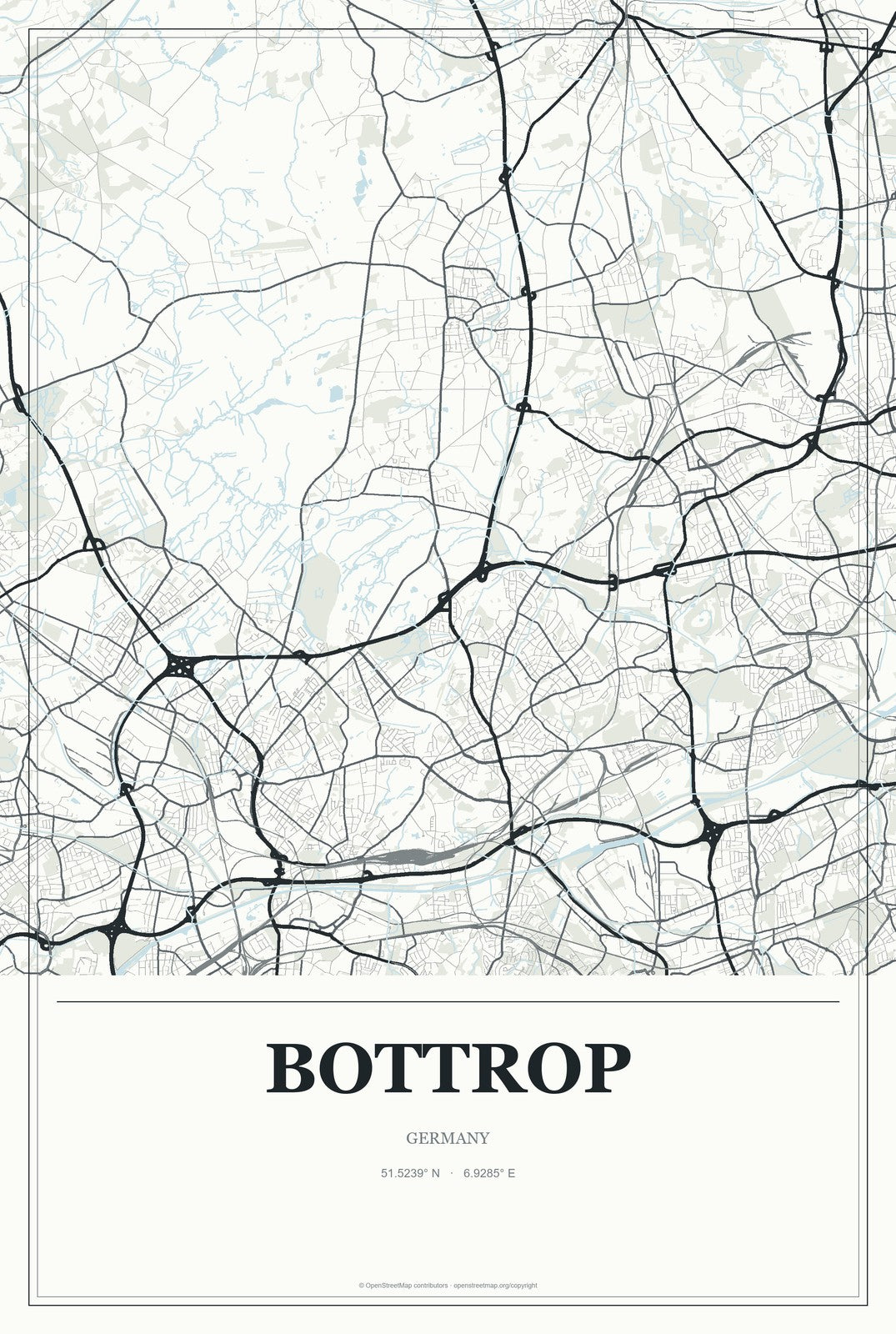 Bottrop, Germany City Map Aluminum Sign in Gallery Air style