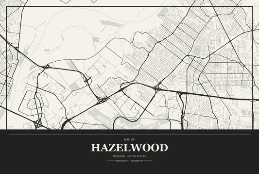 Hazelwood, Missouri City Map Aluminum Sign in Museum Plaque style