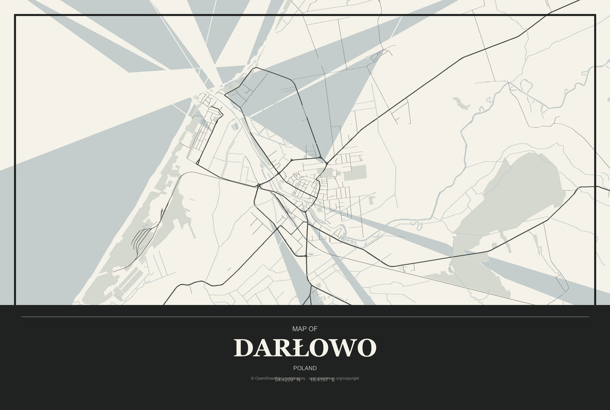 Darłowo, Poland City Map Aluminum Sign in Museum Plaque style