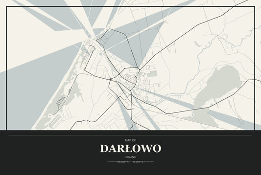 Darłowo, Poland City Map Aluminum Sign in Museum Plaque style