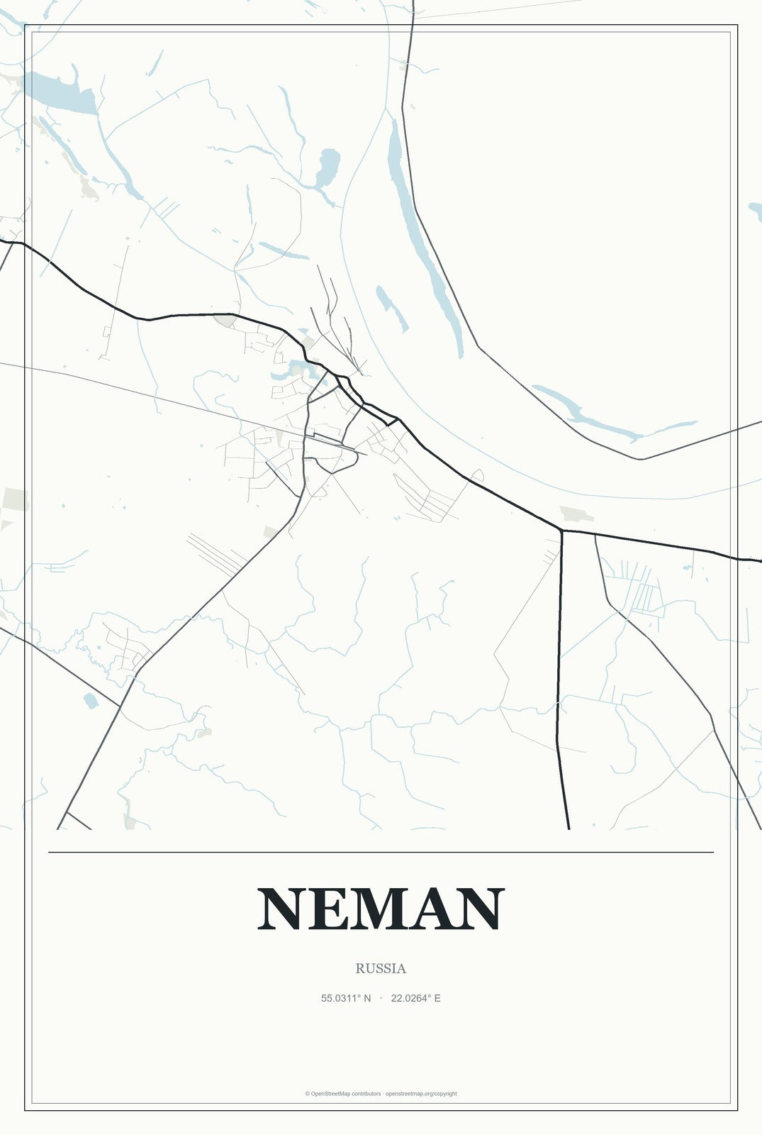 Neman, Russia City Map Aluminum Sign in Gallery Air style