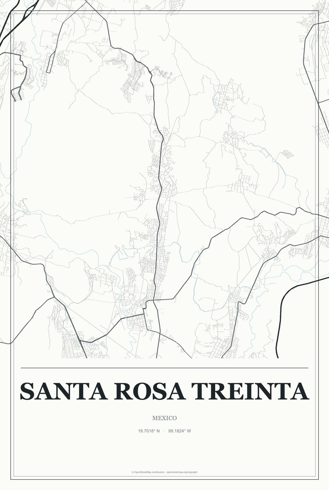Santa Rosa Treinta, Mexico City Map Aluminum Sign in Gallery Air style
