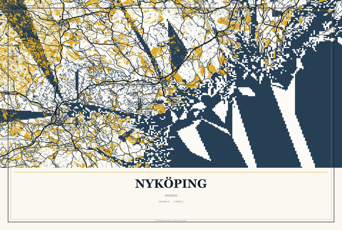 Nyköping, Sweden City Map Aluminum Sign in Citrine Modern style