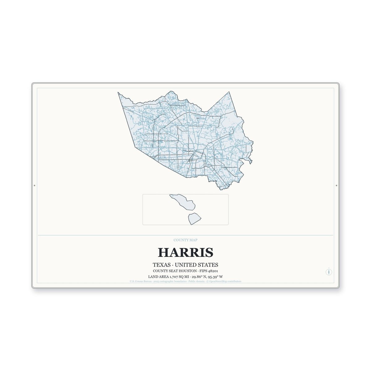 Harris County, Texas Map Aluminum Sign in Gallery Air style