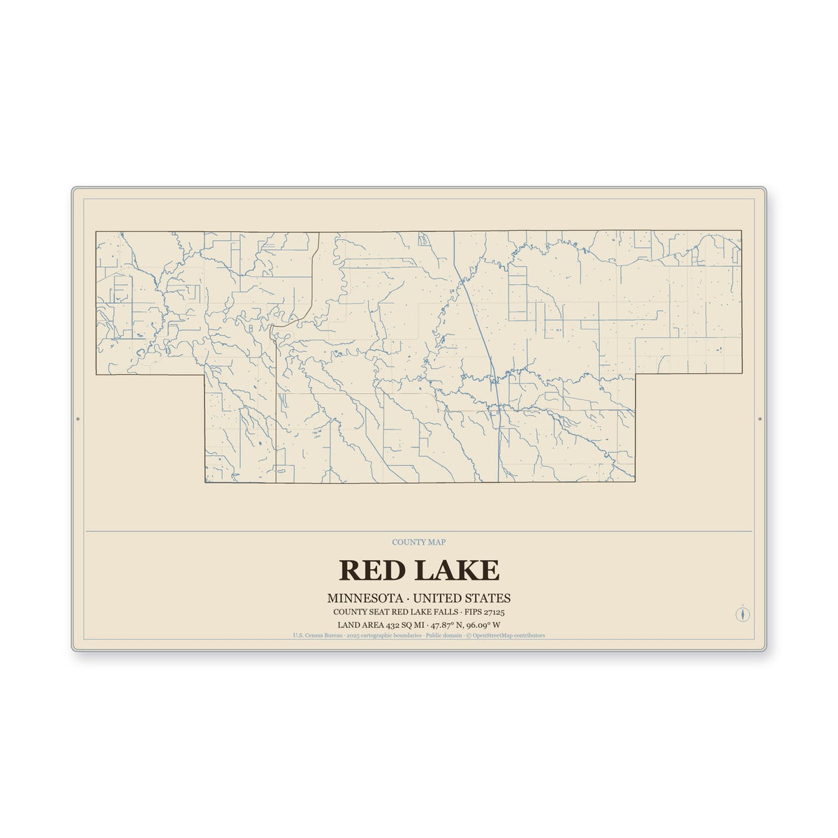 Red Lake County, Minnesota Map Aluminum Sign in Heritage Nautical style