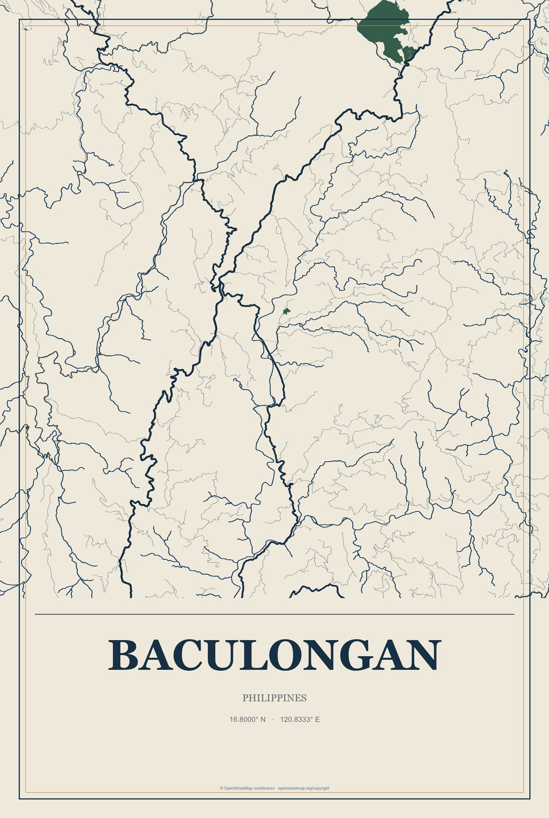 Baculongan, Philippines City Map Aluminum Sign in Coastal Cutout style