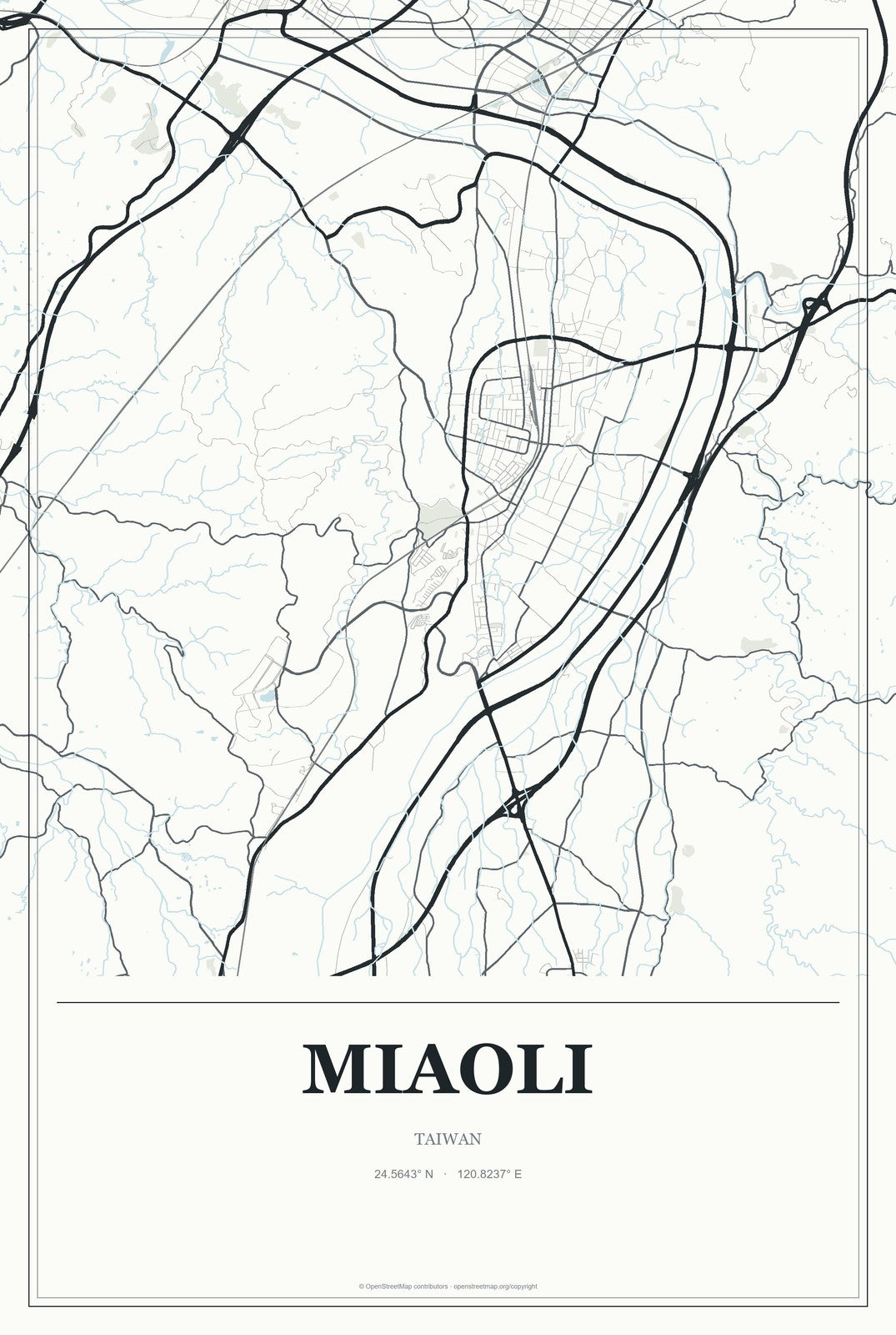 Miaoli, Taiwan City Map Aluminum Sign in Gallery Air style