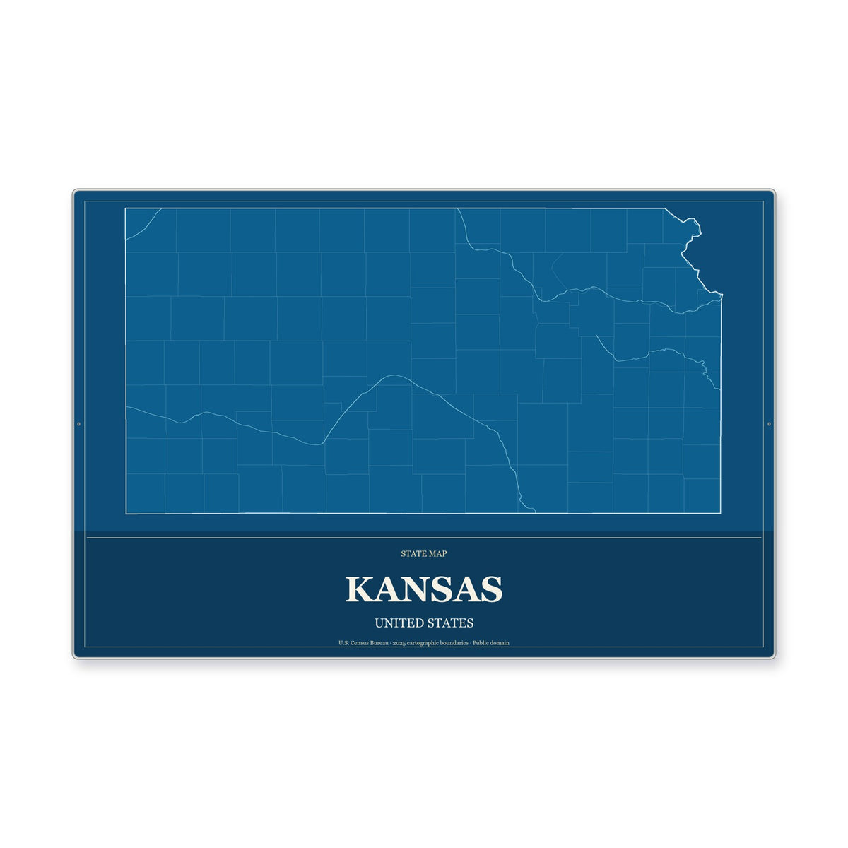 Kansas state map aluminum sign in Harbor Cobalt style