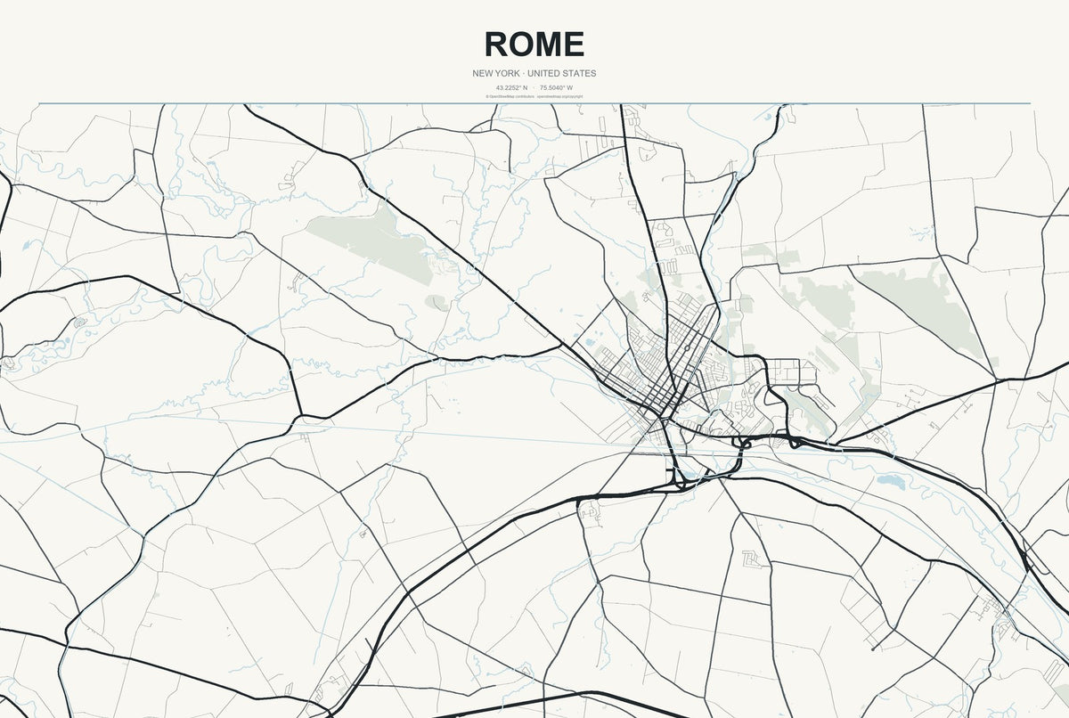 Rome, New York City Map Aluminum Sign in Headline Atlas style