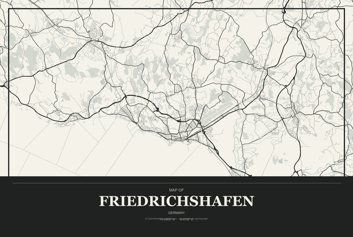 Friedrichshafen, Germany City Map Aluminum Sign in Museum Plaque style