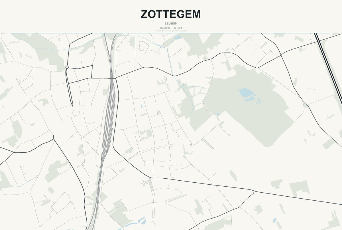 Zottegem, Belgium City Map Aluminum Sign in Headline Atlas style