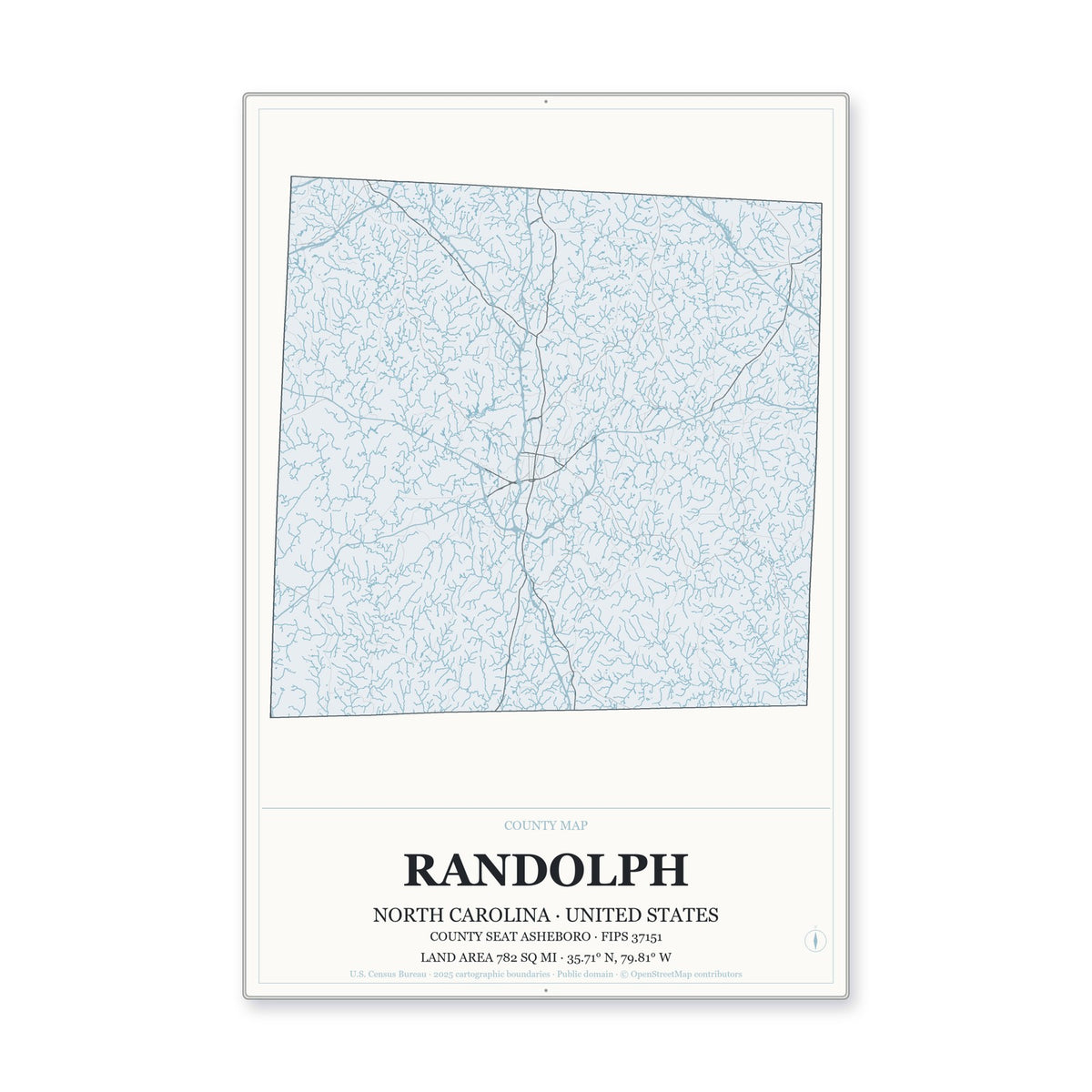 Randolph County, North Carolina Map Aluminum Sign in Gallery Air style