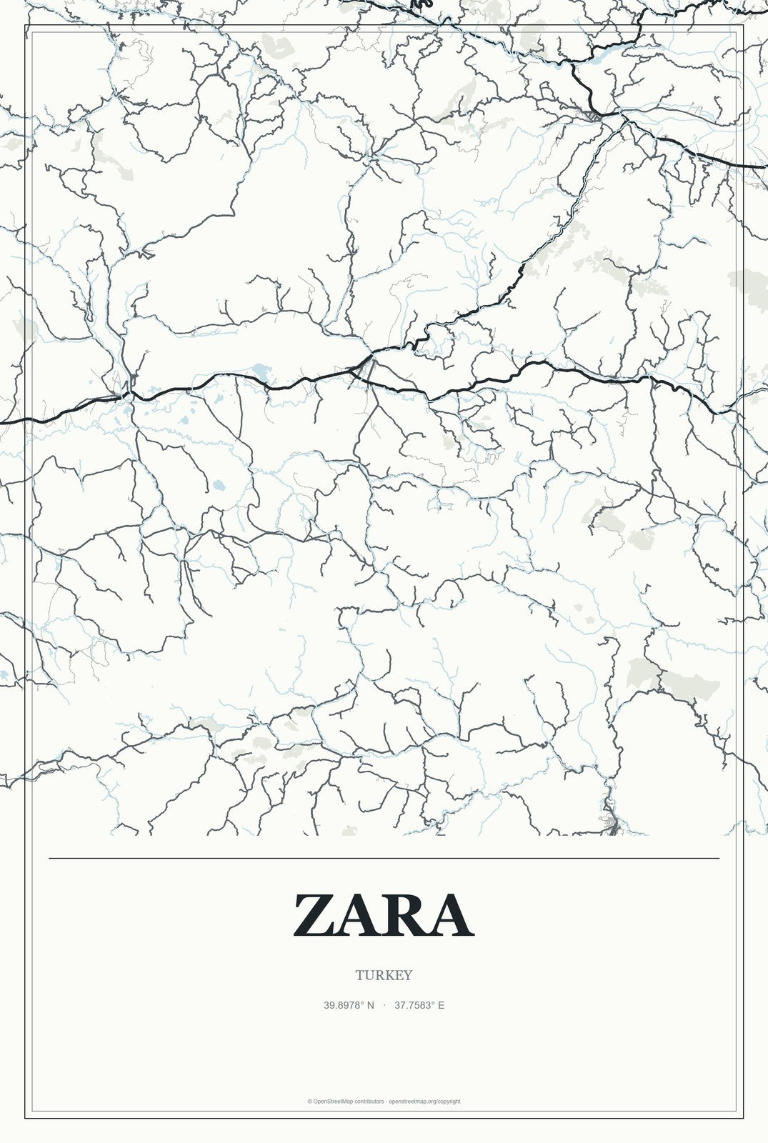 Zara, Turkey City Map Aluminum Sign in Gallery Air style