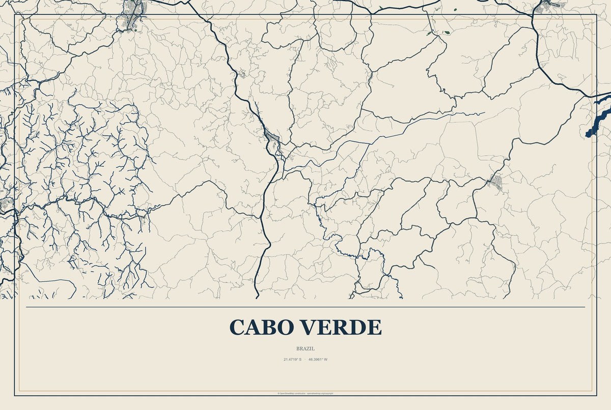Cabo Verde, Brazil City Map Aluminum Sign in Coastal Cutout style