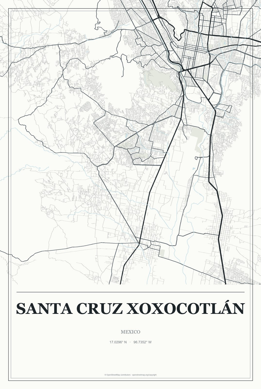 Santa Cruz Xoxocotlán, Mexico City Map Aluminum Sign in Gallery Air style