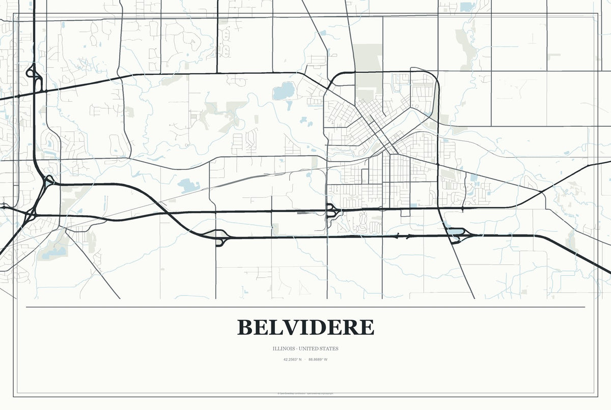 Belvidere, Illinois City Map Aluminum Sign in Gallery Air style