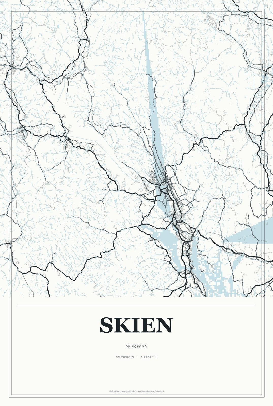 Skien, Norway City Map Aluminum Sign in Gallery Air style
