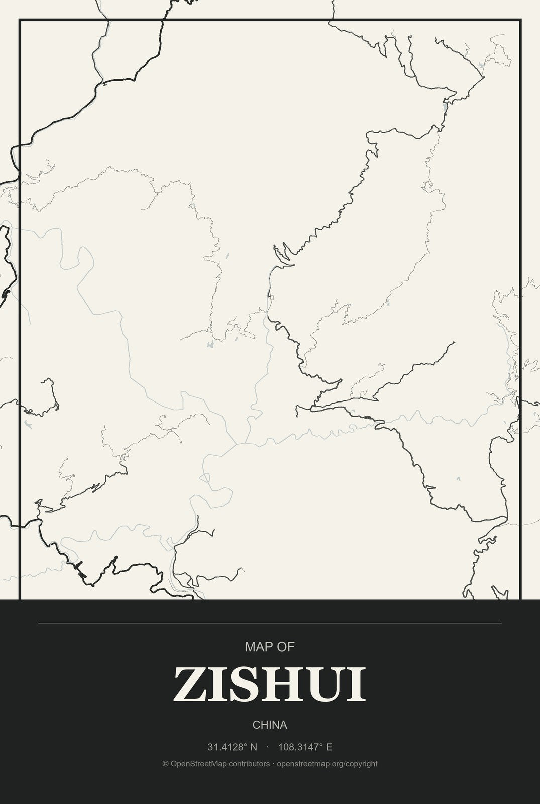 Zishui, China City Map Aluminum Sign in Museum Plaque style