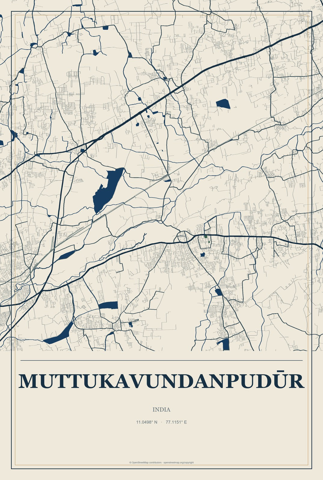 Muttukavundanpudūr, India City Map Aluminum Sign in Coastal Cutout style