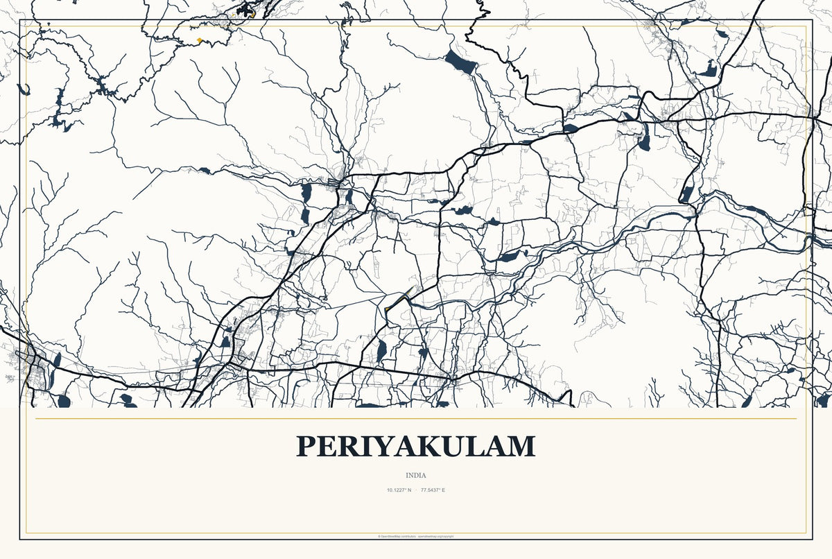Periyakulam, India City Map Aluminum Sign in Citrine Modern style