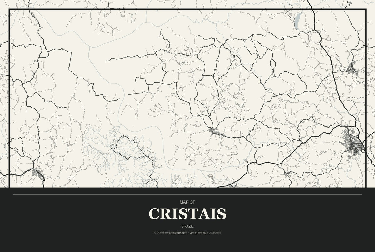 Cristais, Brazil City Map Aluminum Sign in Museum Plaque style