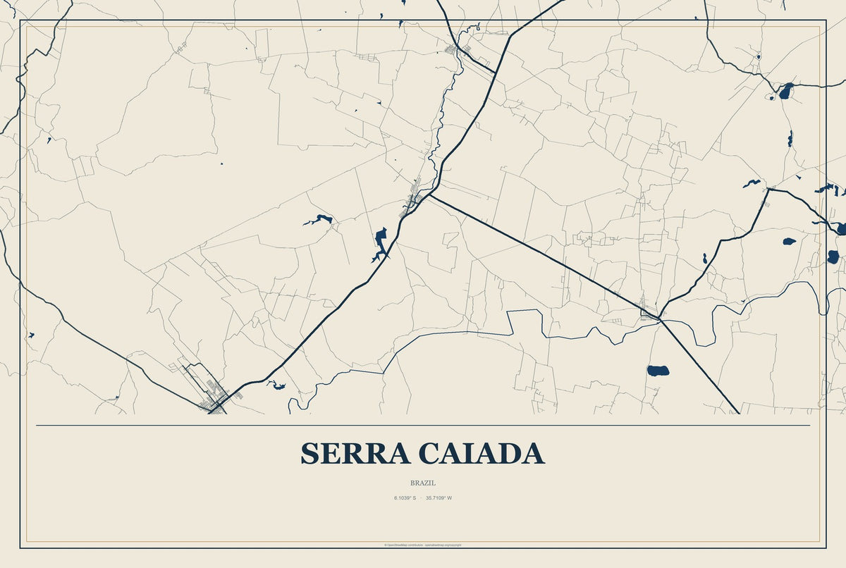 Serra Caiada, Brazil City Map Aluminum Sign in Coastal Cutout style