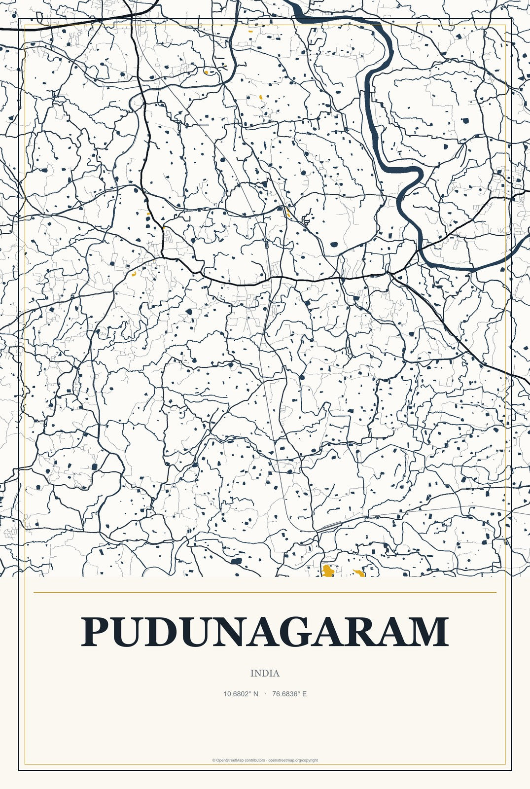 Pudunagaram, India City Map Aluminum Sign in Citrine Modern style