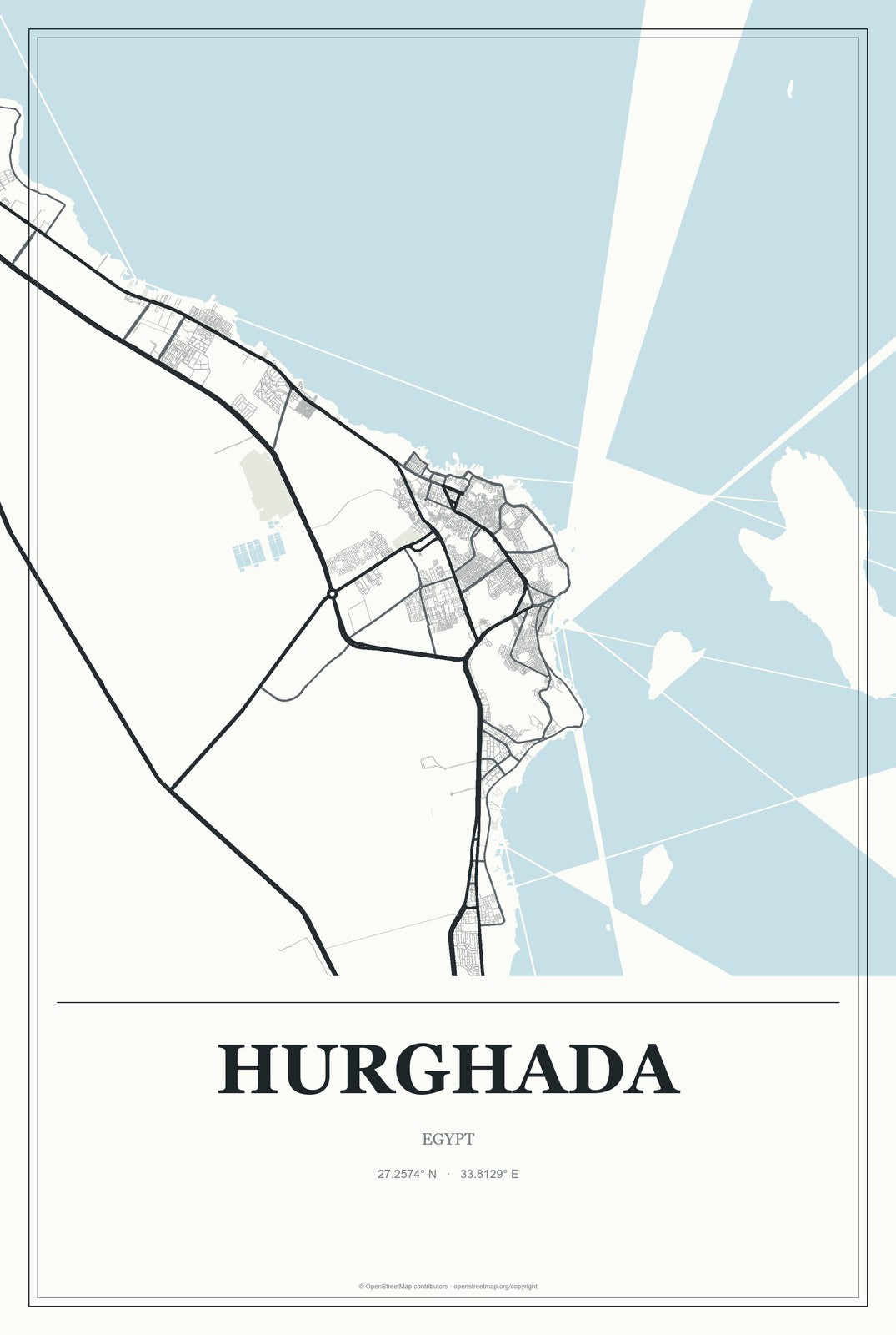 Hurghada, Egypt City Map Aluminum Sign in Gallery Air style