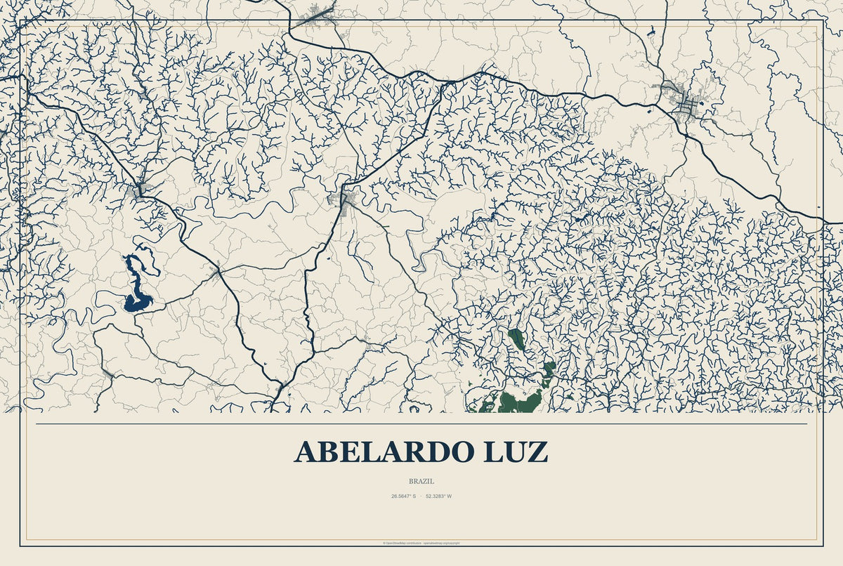Abelardo Luz, Brazil City Map Aluminum Sign in Coastal Cutout style