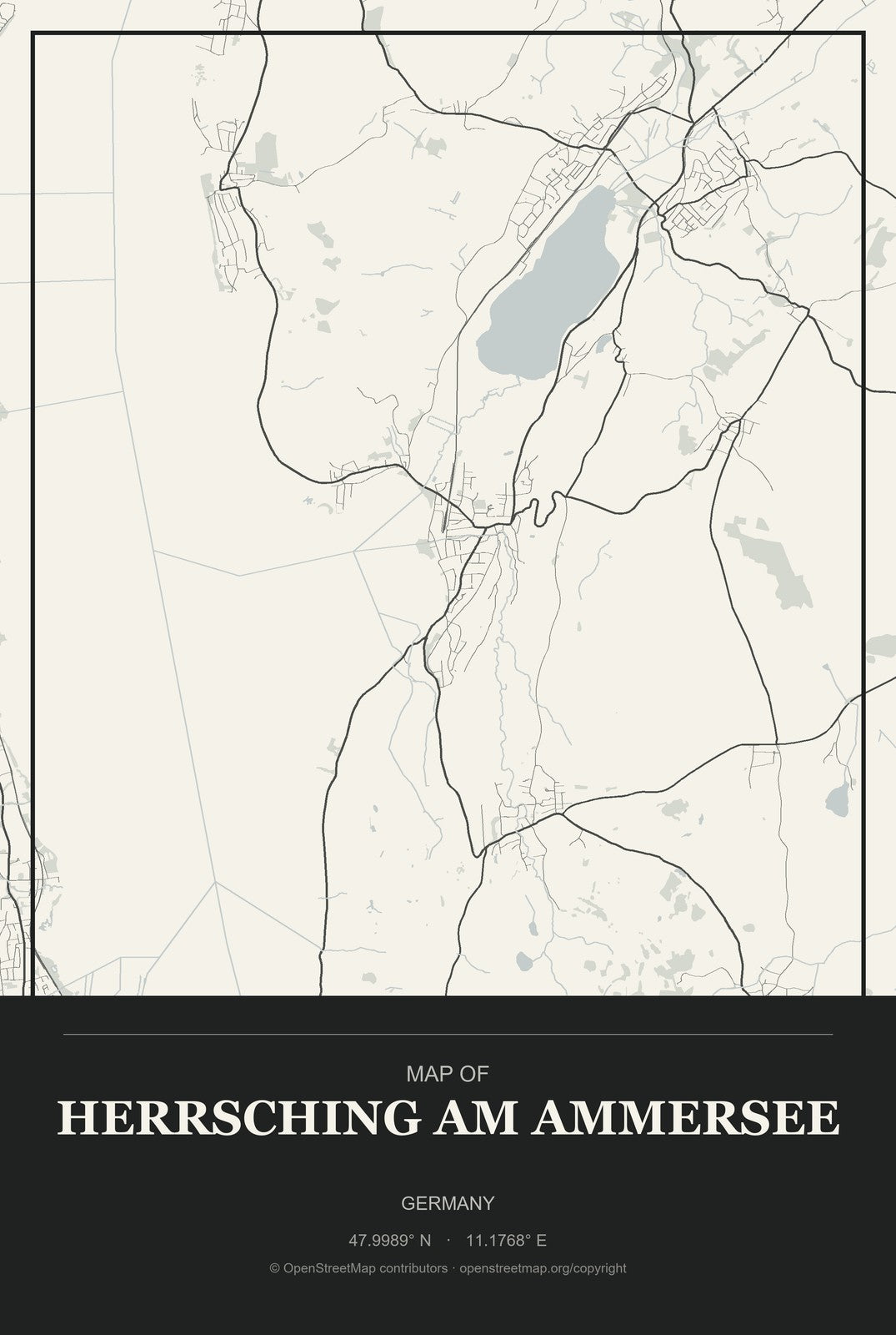 Herrsching am Ammersee, Germany City Map Aluminum Sign in Museum Plaque style