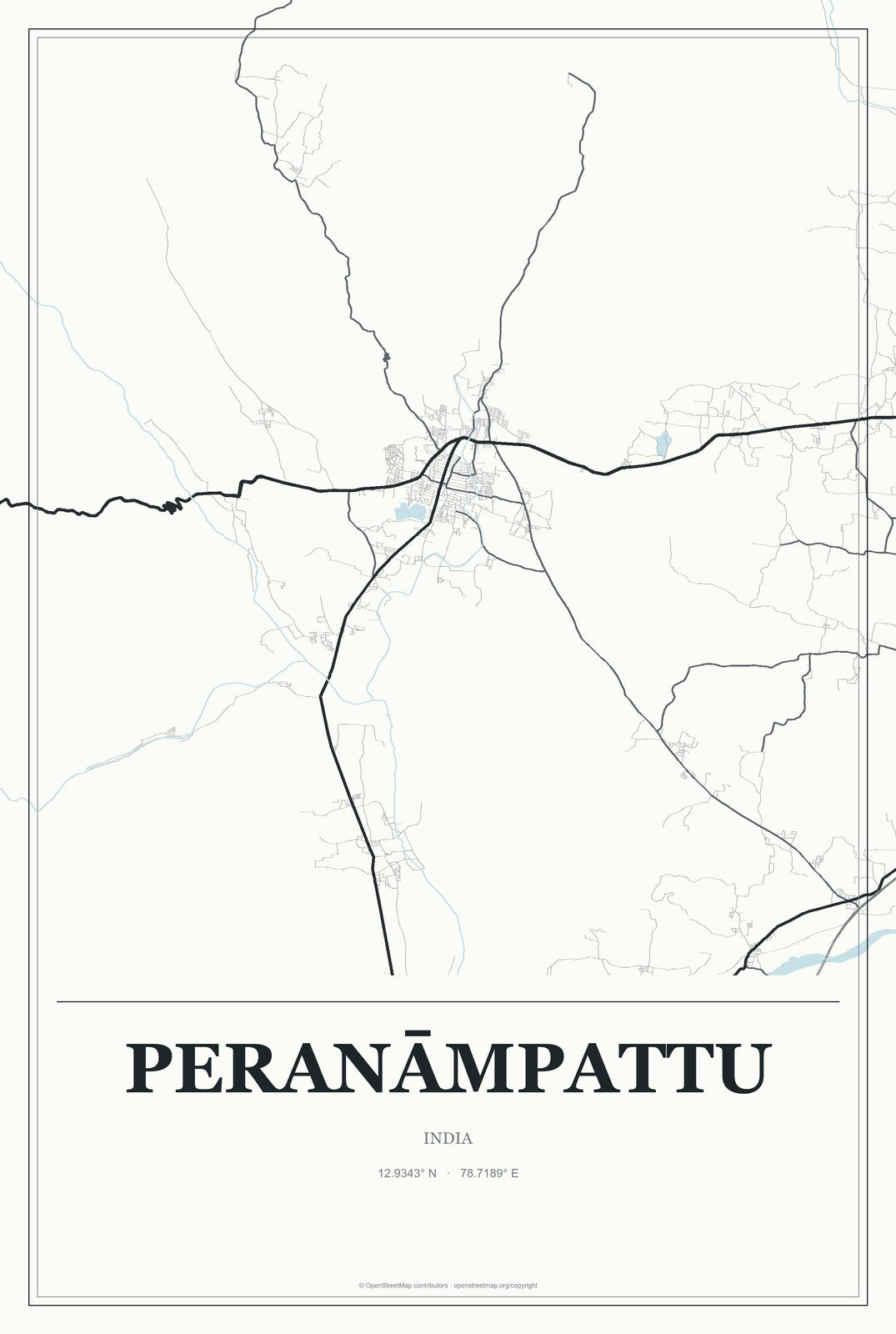 Peranāmpattu, India City Map Aluminum Sign in Gallery Air style