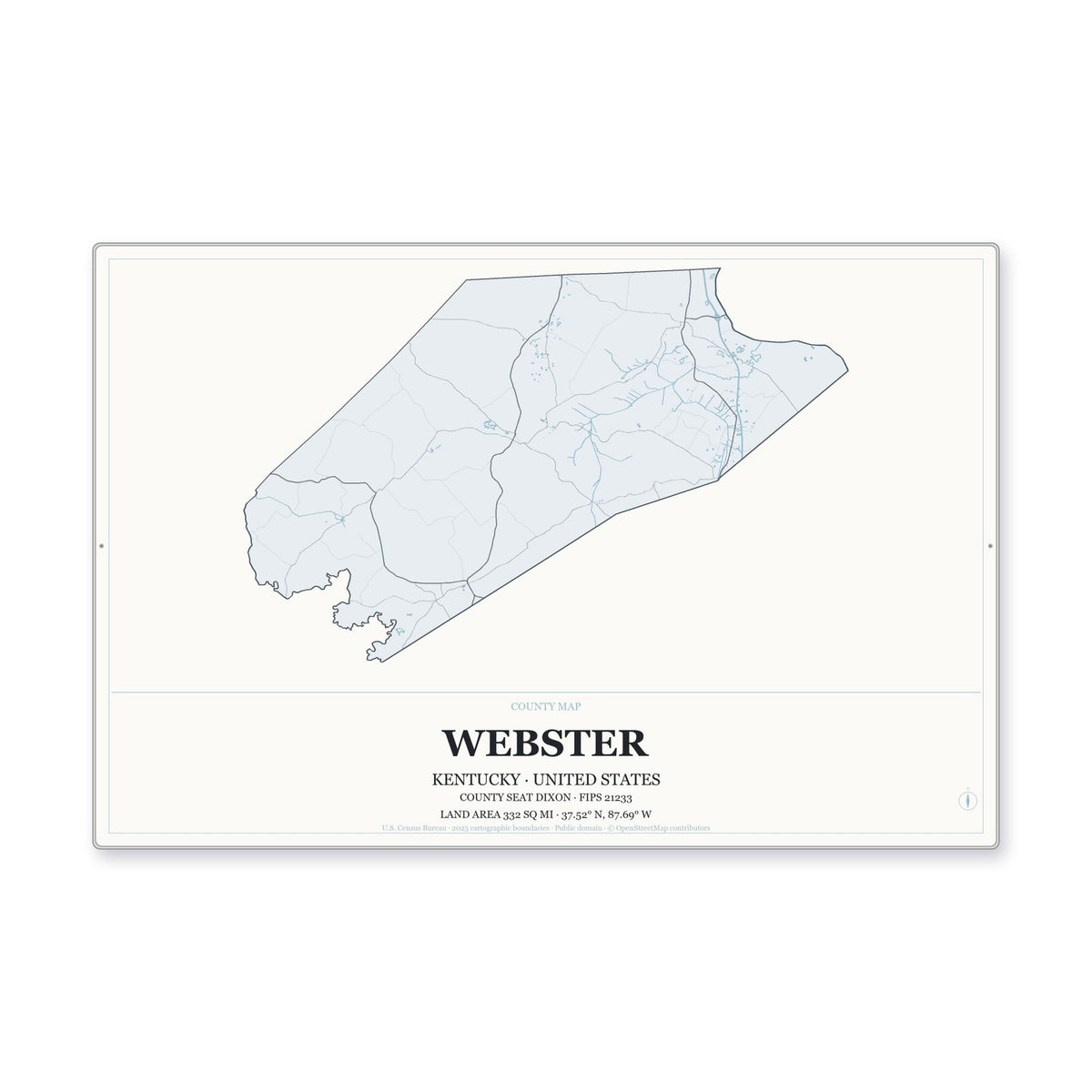 Webster County, Kentucky Map Aluminum Sign in Gallery Air style