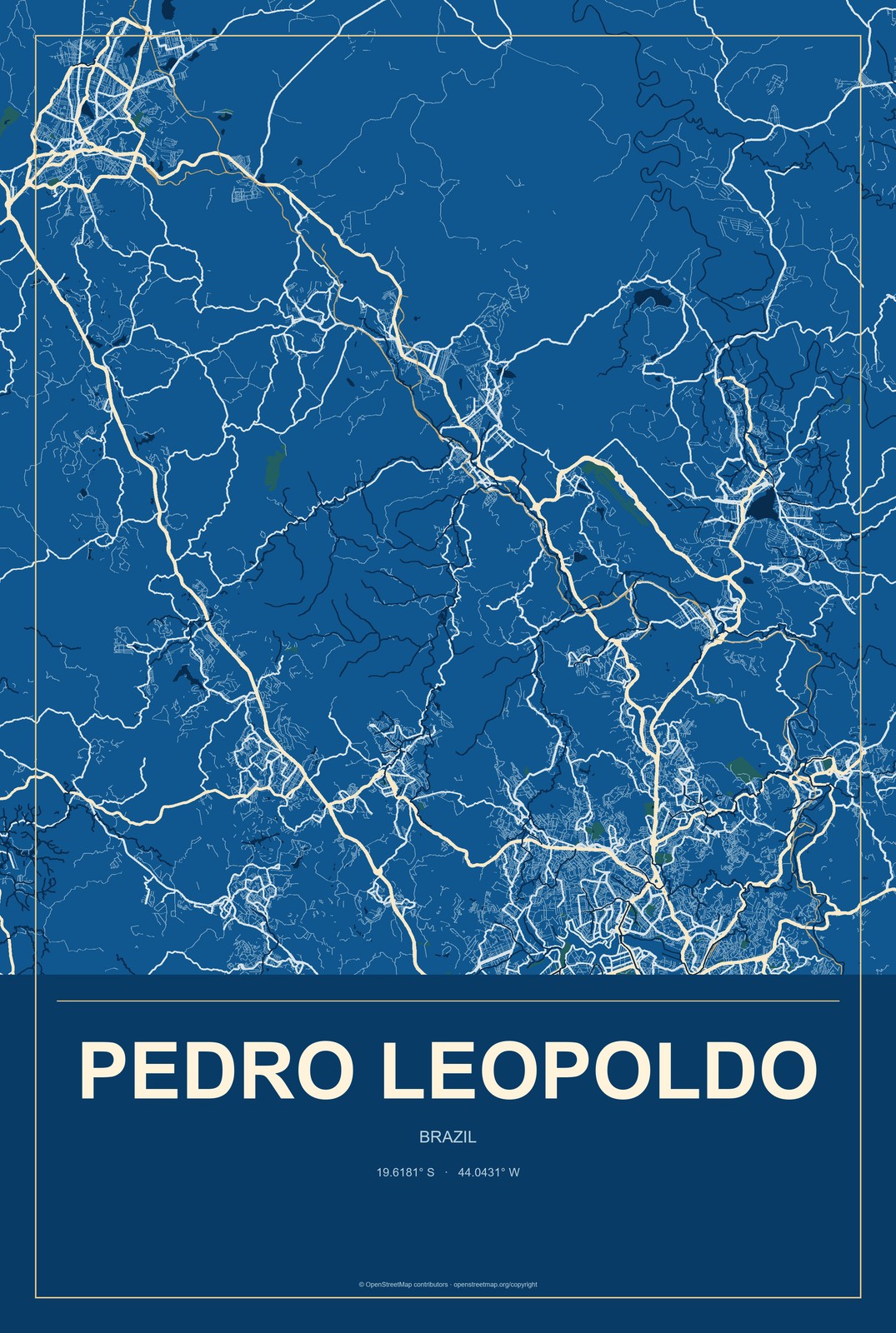 Pedro Leopoldo, Brazil City Map Aluminum Sign in Harbor Cobalt style