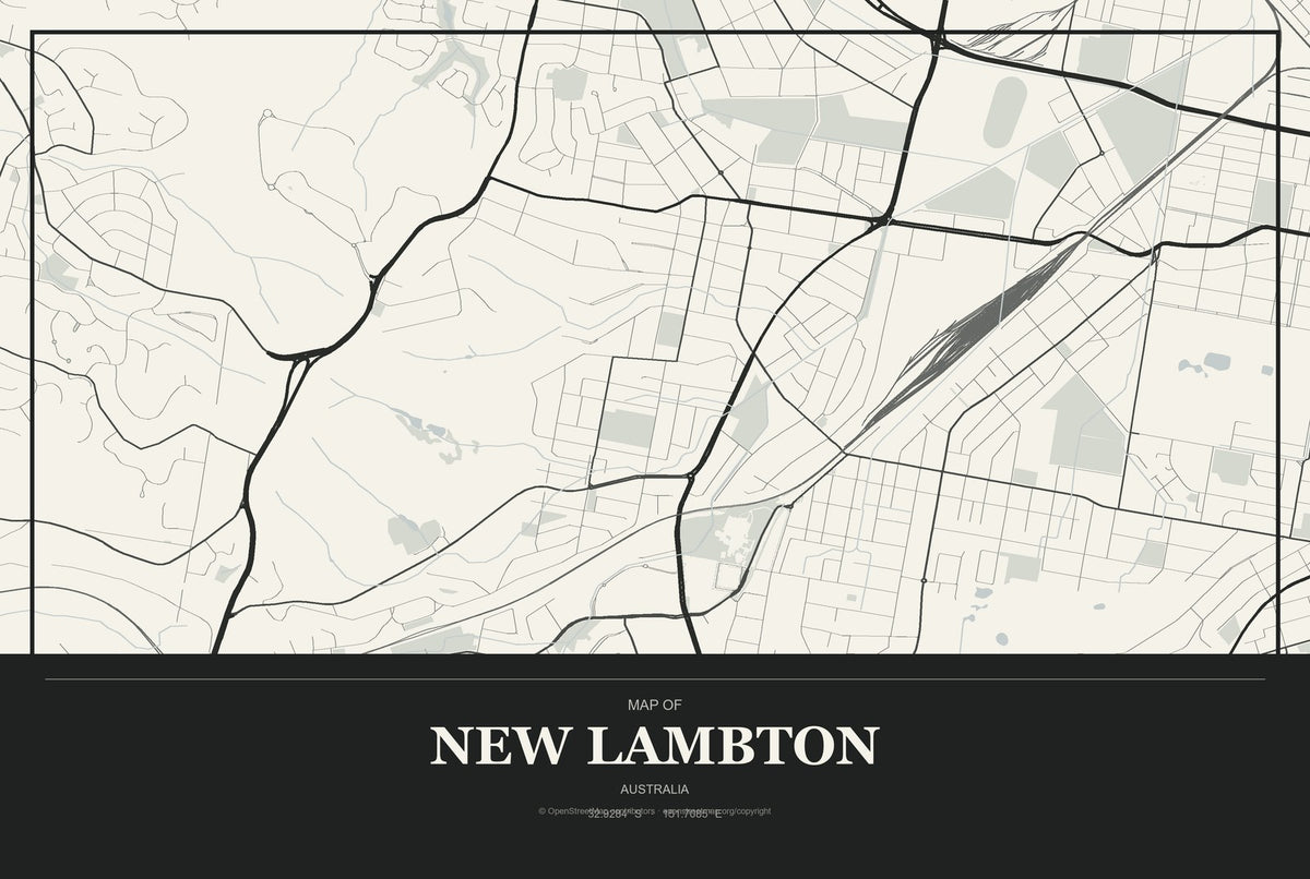 New Lambton, Australia City Map Aluminum Sign in Museum Plaque style