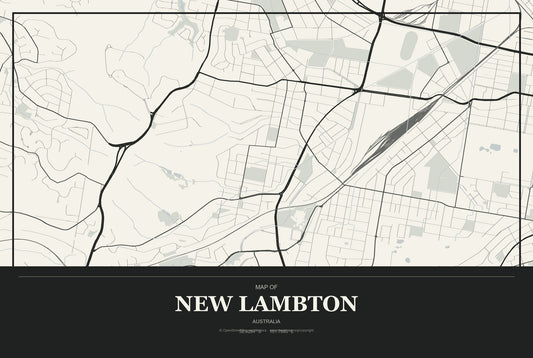 New Lambton, Australia City Map Aluminum Sign in Museum Plaque style