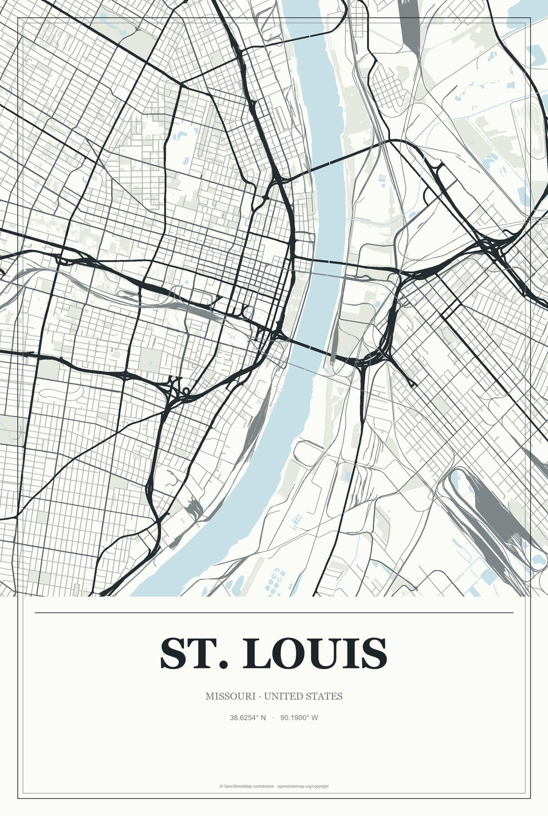 St. Louis, Missouri City Map Aluminum Sign in Gallery Air style