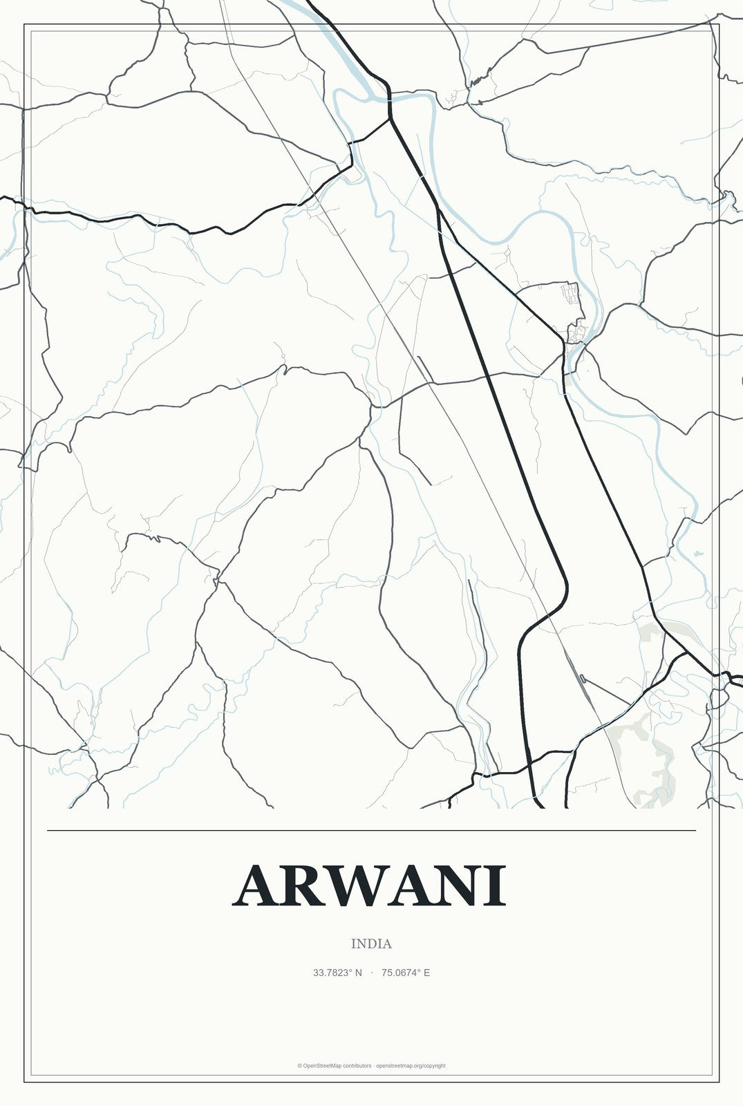 Arwani, India City Map Aluminum Sign in Gallery Air style