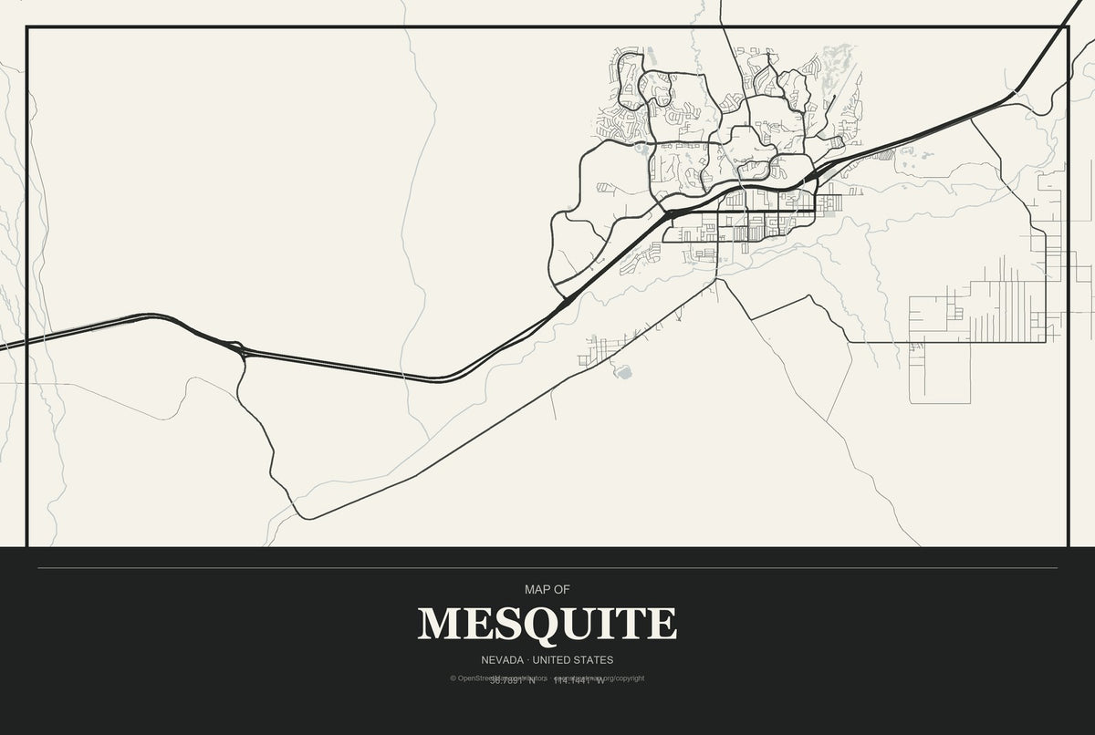 Mesquite, Nevada City Map Aluminum Sign in Museum Plaque style