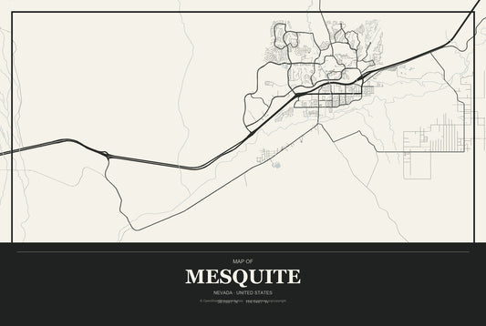 Mesquite, Nevada City Map Aluminum Sign in Museum Plaque style