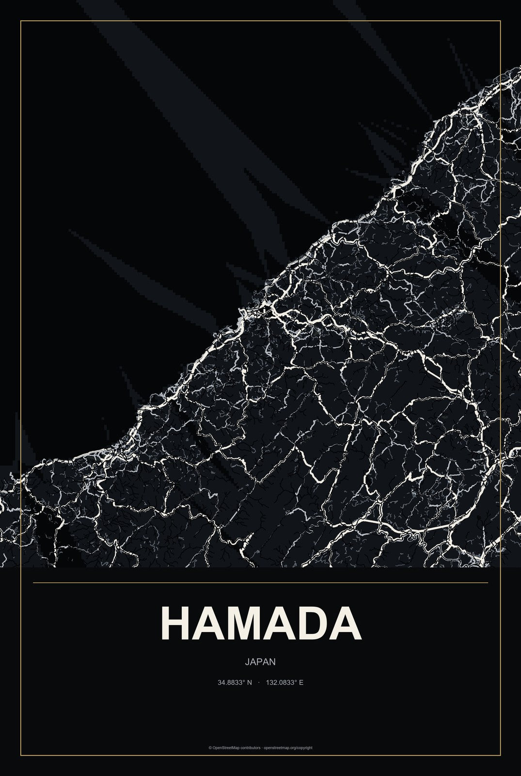 Hamada, Japan City Map Aluminum Sign in Metropolitan Noir style