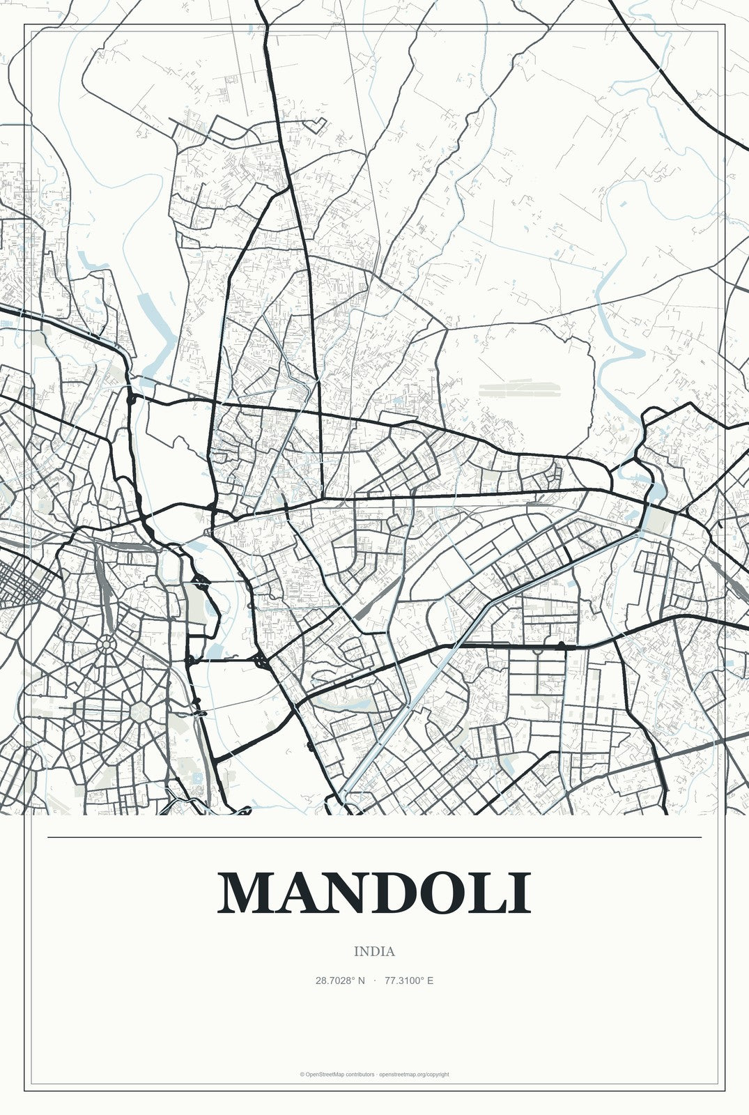 Mandoli, India City Map Aluminum Sign in Gallery Air style