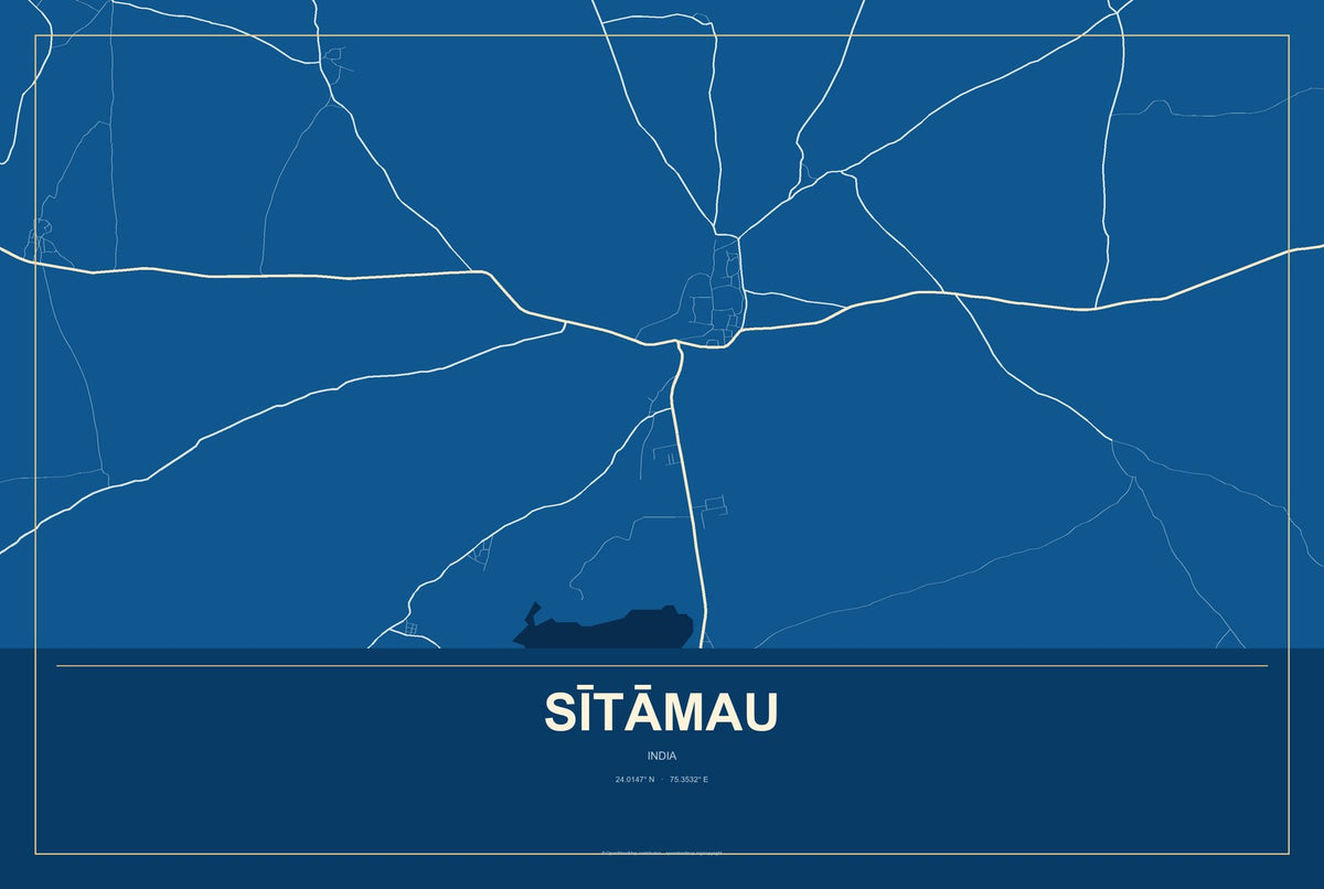 Sītāmau, India City Map Aluminum Sign in Harbor Cobalt style