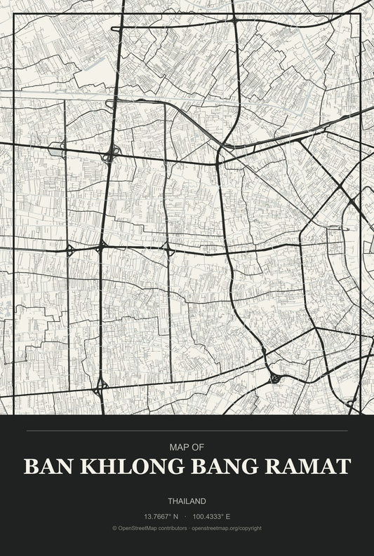 Ban Khlong Bang Ramat, Thailand City Map Aluminum Sign in Museum Plaque style