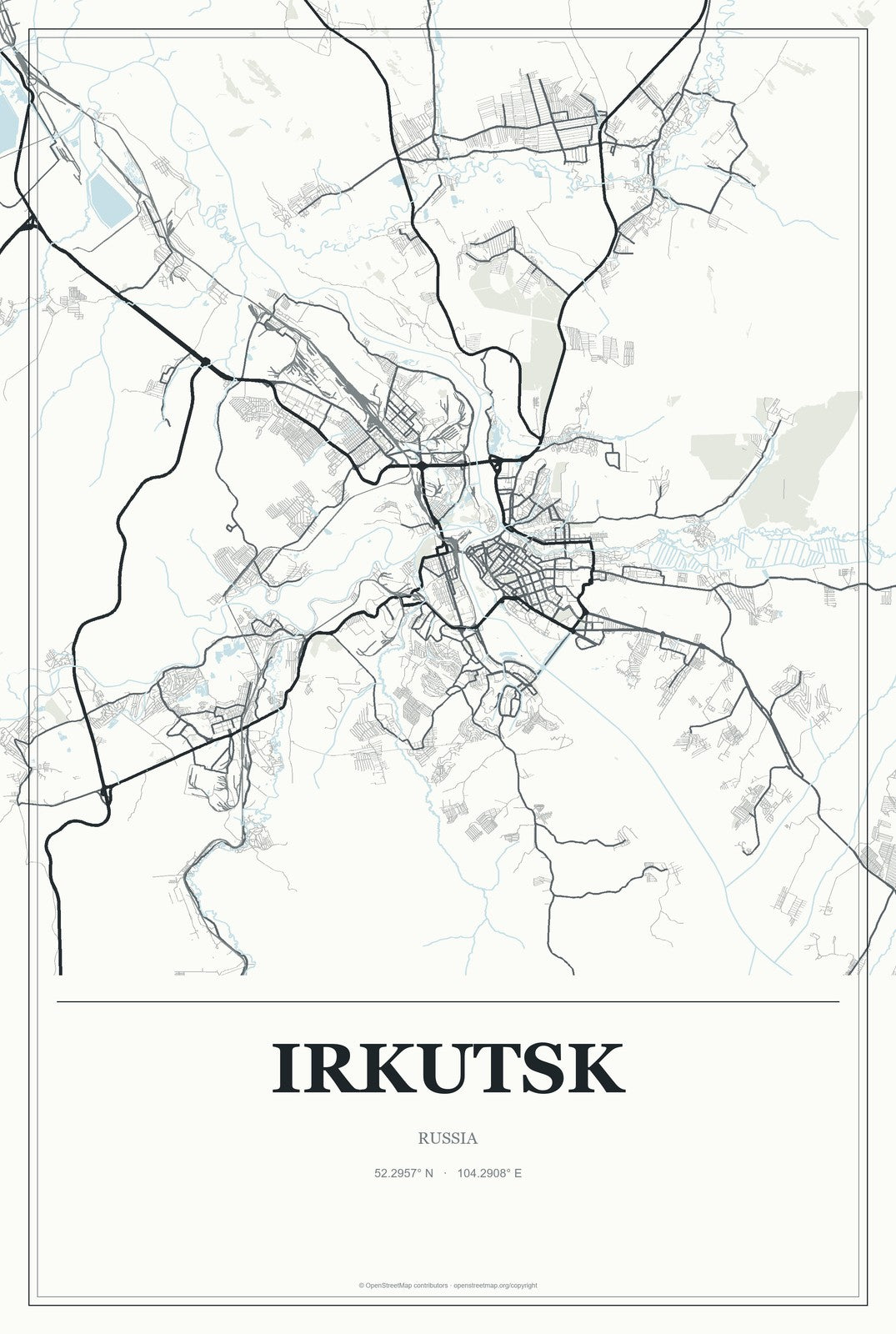 Irkutsk, Russia City Map Aluminum Sign in Gallery Air style